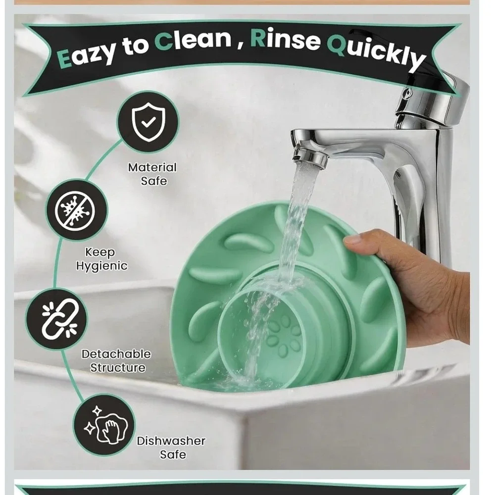 PUPPYGANG 2-in-1 Slow Feeder Dog Bowl & Lick Ball Silicone Teal Green